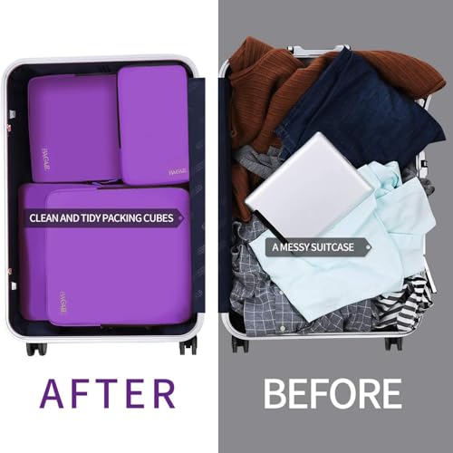 4 Set/6 Set/8 Set Compression Packing Cubes Travel Accessories Expandable Packing Organizers (Cloth Pattern, 4-Purple)