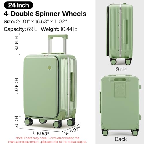 Checked Luggage with Cup Phone Holder and Charger Hard Shell Suitcases with Spinner Wheels
