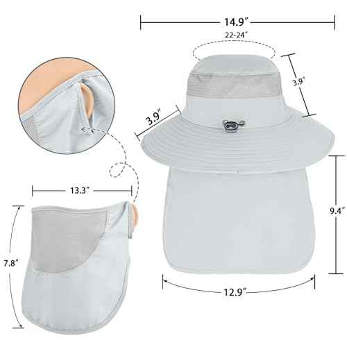 Sun Hats for Men Women Fishing Hat UPF 50+ Face Cover Wide Brim Bucket Hats Summer UV Protection Safari Hat with Neck Flap
