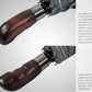 Folding Umbrella Real Wood Handle Herringbone Classic Black