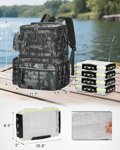 Cooler Fishing Backpack with 4 Tackle Boxes