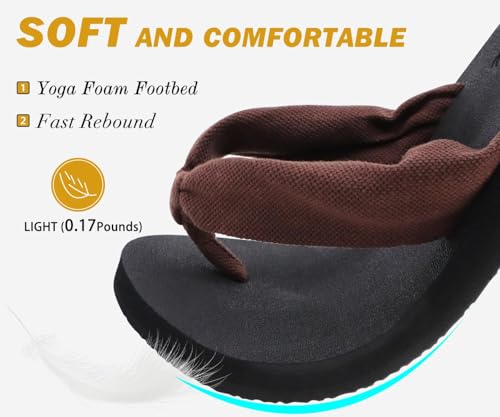 Flip Flops for Women Arch Support Summer Beach Sandals Brown Size 10