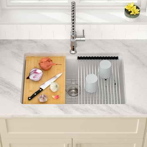 28 Inch White Undermount Kitchen Sink Workstation Single Bowl Modern Kitchen Sink Granite Composite