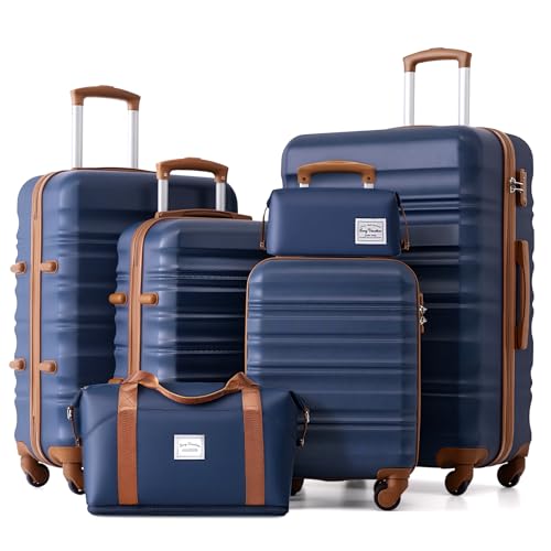 Luggage Set 6 Piece Luggage ABS hardshell TSA Lock Spinner Wheels Luggage Carry on Suitcase (6 Count)