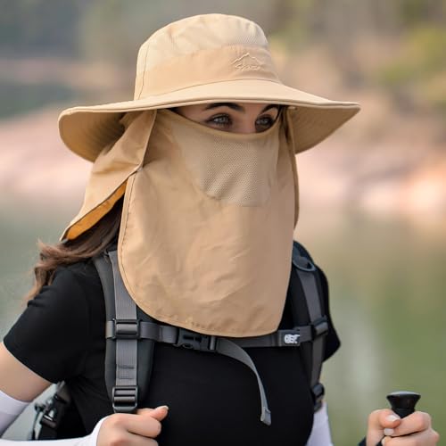 Sun Hats for Men Women Fishing Hat UPF 50+ Breathable Wide Brim Summer UV Protection Hat with Face Cover & Neck Flap