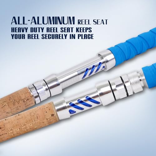 Saltwater Fishing Rod Heavy Duty Trolling Rod 2 Piece 6' Conventional Boat Standup Big Game Deep Sea Rod with Roller Guides (2 Count)