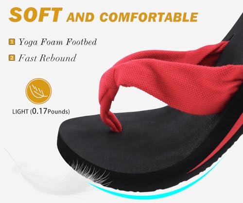 Flip Flops for Women Arch Support Summer Beach Sandals Red Size 8