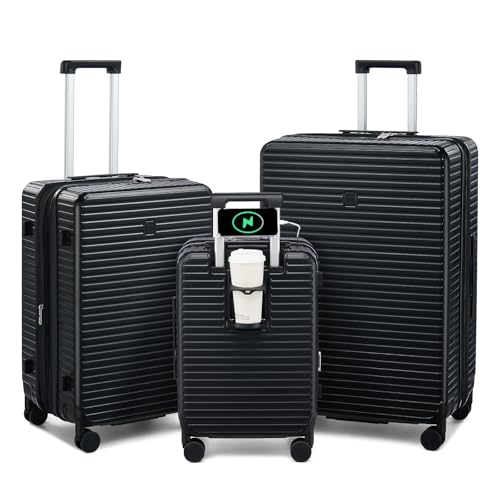 20"/24"/28" Expandable Hardshell Luggage Sets 3 Piece, Black (3 Count)