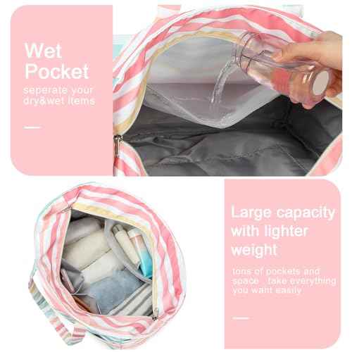 Waterproof Beach Tote Pool Bags for Women Ladies Extra Large Carry On Bag With Wet Compartment for Weekender Travel