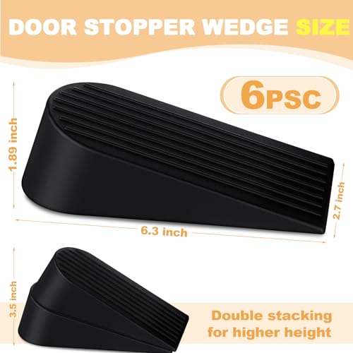 6 Pack Large Door Stoppers Heavy Duty Rubber Stopper for Bottom of Door Wedge Stopper for Home Office (6 Count)