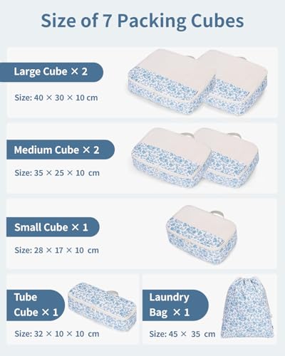 7 Set Floral Packing Cubes for Travel Carry on Suitcase Luggage Organizer Bags for Kids Women Men
