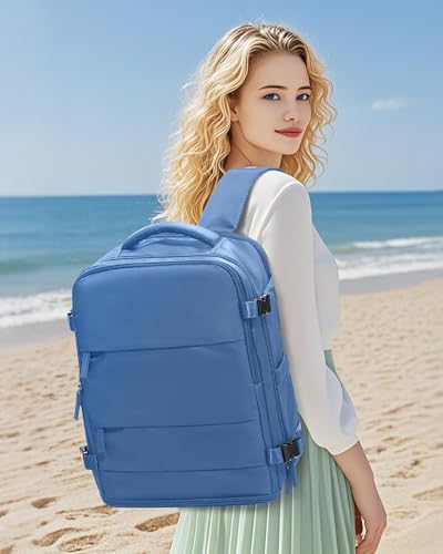 Large Travel Backpack Carry On for Women Man Waterproof Gym Backpacks with Laptop Compartment Mochila de Viaje Teacher Personal Item Backpack Rucksack Airplane Accessories Must Haves Sky Blue