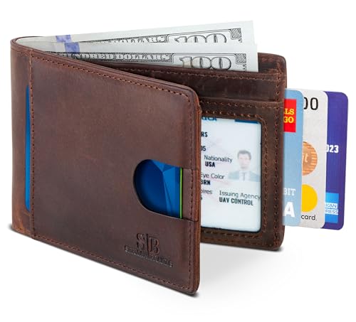 RFID Blocking Slim Bifold Genuine Leather Thin Minimalist Front Pocket Wallets for Men Billfold Wallet Men Gift