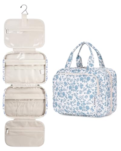 Hanging Floral Toiletry Bag for Women Travel Makeup Bag Organizer Toiletries Bag for Travel Size Essentials Accessories Cosmetics