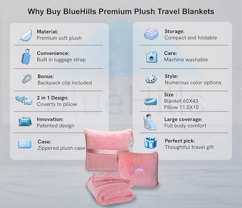 Premium Soft Travel Blanket Pillow Airplane 2 in 1