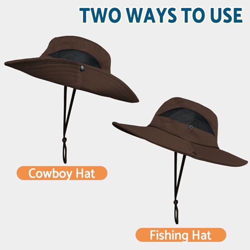 Sun Hats for Men Women Wide Brim Bucket Hat Brown