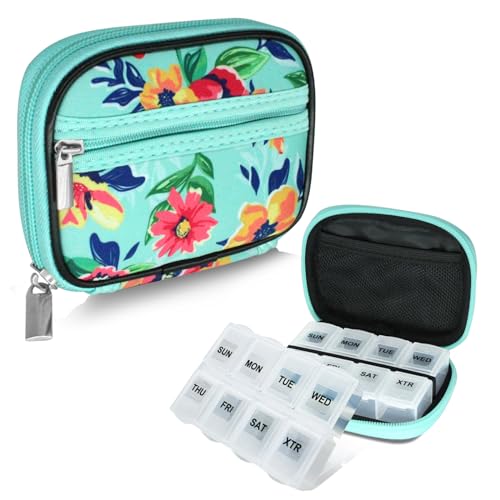 Weekly Travel Pill Organizer Pill Case for Purse with Removable 7 Day Pill Box (2 Count)