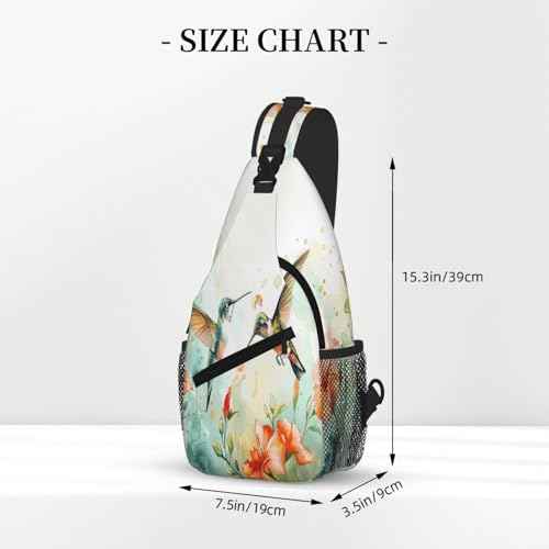 Sling Bag Hummingbird Flower Watercolor Hiking Daypack Crossbody Shoulder Backpack Travel Chest Pack for Men Women