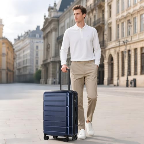 24 Inch Luggage TSA Approved Hardshell Suitcases with Spinner Wheels Durable PC+ABS Medium Checked Travel Luggage for Women Men Navy
