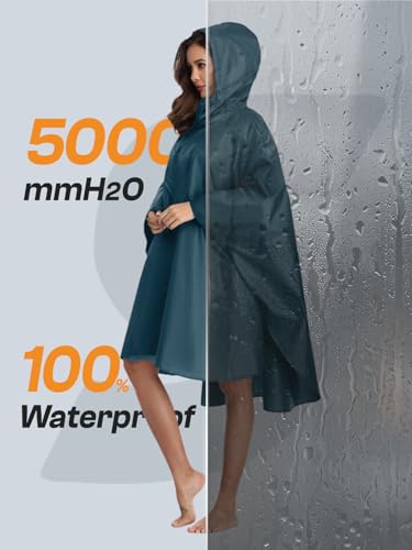 Adult Rain Poncho Waterproof Hooded Zipper Raincoat with Pockets