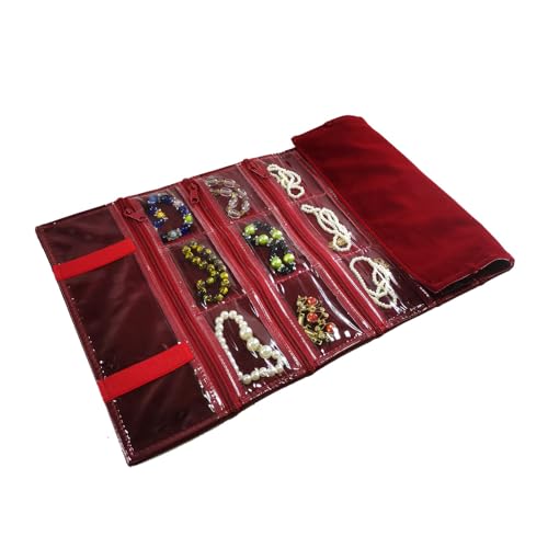 Travel Jewelry Roll Bag Portable Organizer Pouch With Grids&PVC Cover Storage Bags for Necklace