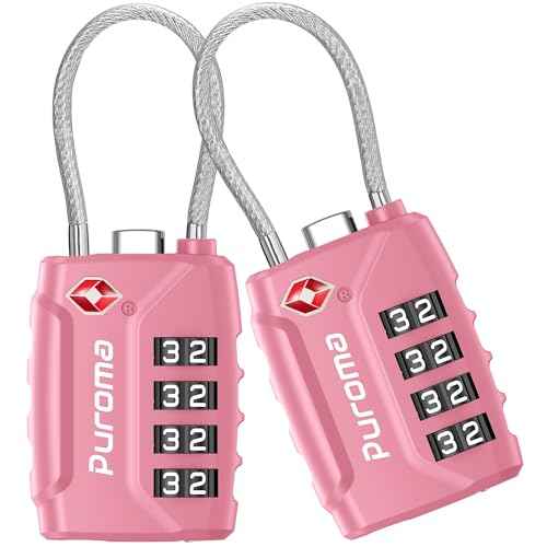 2 Pack TSA Approved Luggage Locks 4 Digit Code Cable Lock Pink Rose (2 Count)