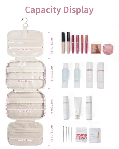 Striped Hanging Toiletry Bag for Women Travel Makeup Bag Organizer Toiletries Bag for Travel Size Essentials Accessories Cosmetics
