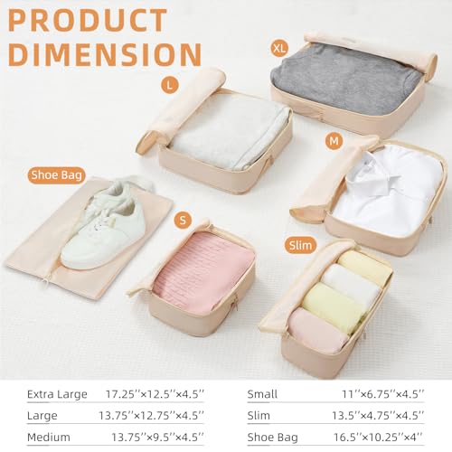 4 Set/6 Set/8 Set Compression Packing Cubes Travel Accessories Expandable Packing Organizers (Square Mesh, 05-Cream)