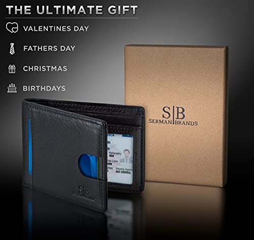 RFID Blocking Slim Bifold Genuine Leather Thin Minimalist Front Pocket Wallets for Men Billfold Wallet Men Gift