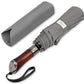Folding Umbrella Lux Hardwood Handle Auto Open Close Metallic Gray