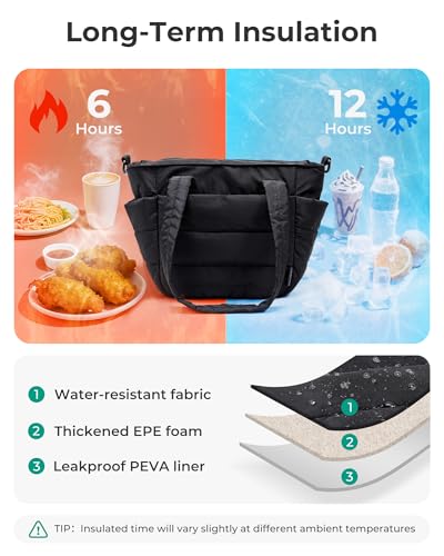 Lunch Bag Women Small Insulated Tote with Lunch Compartment Quilted Lightweight Puffy Tote Bag for Work (04-Green)