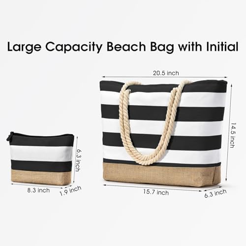 Beach Bag Initial Beach Tote with Makeup Bag for Travel