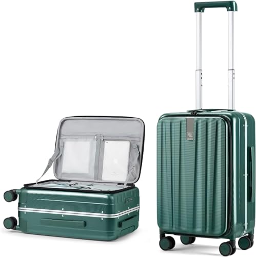 20 Inch Carry On Luggage Aluminum Frame Front Opening Rolling Suitcase PC Hard Sided Luggage with Spinner Wheels Travel Luggage for Woman Men Gifts