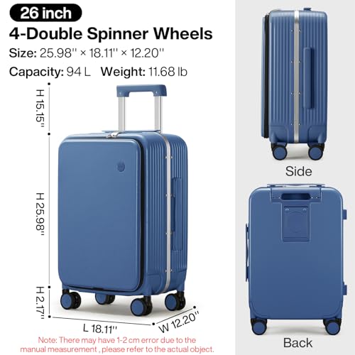 Large Checked Luggage with Cup Phone Holder and Charger Hard Shell Suitcases with Spinner Wheels