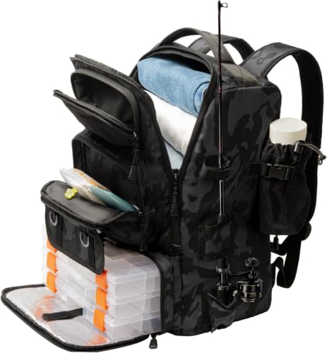 Fishing Backpack with Rod Holders 4 Tackle Boxes