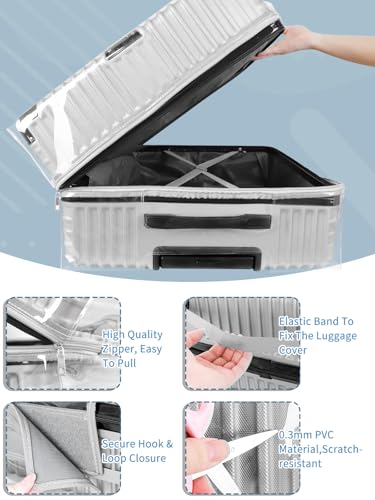 Upgraded Zippered Clear PVC Suitcase Cover 24 Inch