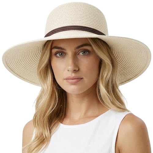 Womens Sun Straw Hat Bowknot Hat Summer Wide Brim Bucket Hats Foldable Beach Sun Hats Roll up UPF 50+