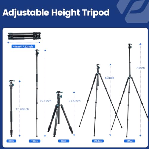 73" 185cm Carbon Fiber Travel Tripod for Camera