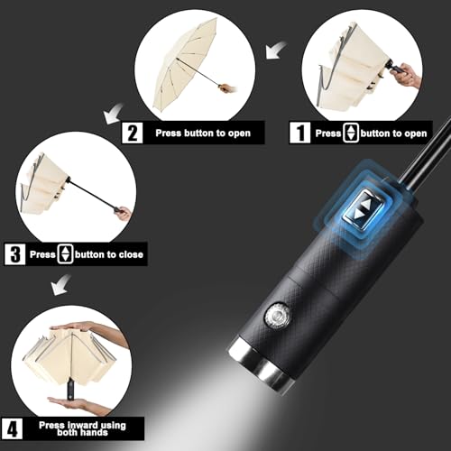 Windproof Travel Folding Inverted Umbrella with LED Light