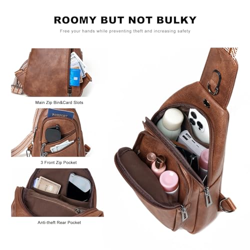7L Crossboydy Sling Bag for Women Vegan Leather Crossbody Purse Fanny Pack Chest Bag for Travel