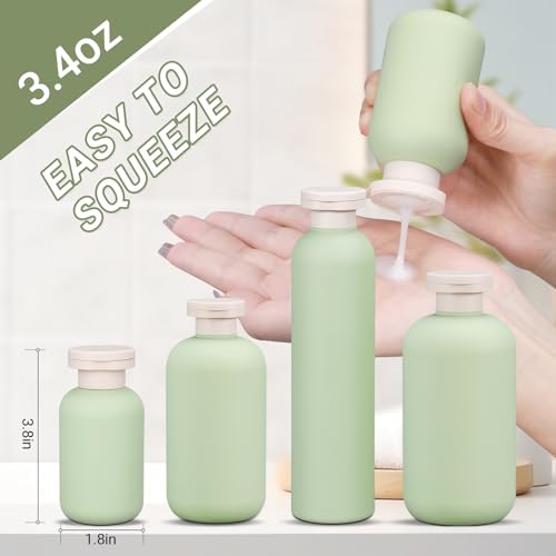 3.4oz 3Pcs Green Plastic Refillable Travel Shampoo and Conditioner Bottles Plastic Refillable Travel Shampoo Bottles with Flip Cap Shampoo and Conditioner Dispenser (3 Count)