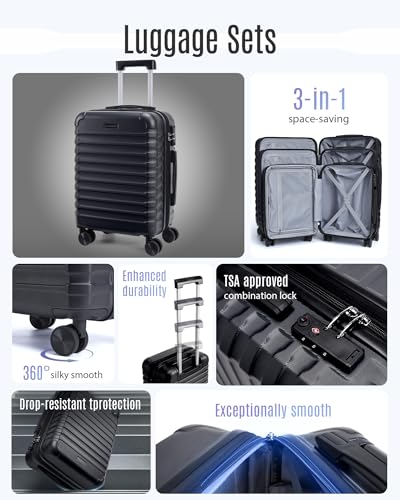 Luggage Sets 3 Pcs Suitcase with Wheels (3 Count)