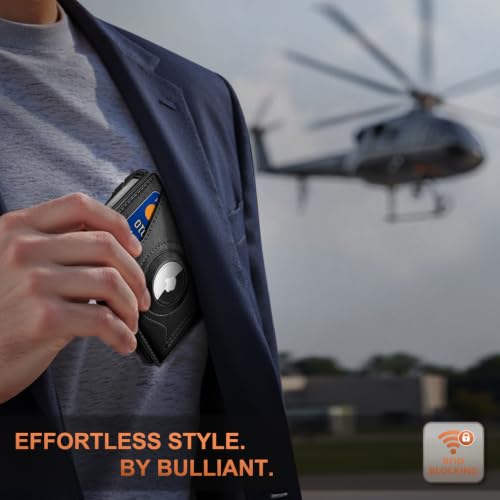 Men Slim Magnetic Leather Airtag Wallet Metal Case Money Clip