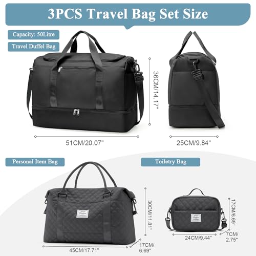 Travel Duffle Bag with Shoes Compartment (3 Count)