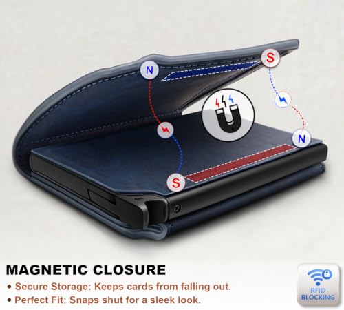 Men Slim Leather Wallet Metal Case Money Clip