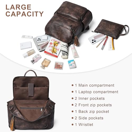 Vegan Leather Laptop Backpack for Women 15.6 inch Work Backpack Fashion Travel Backpack Purse for Travel College Work