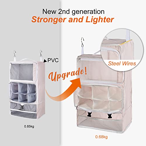 Travel Portable Hanging Shelves Closet Organizer Packing Luggage Storage with Multifunctional and Foldable Invisible Compartment