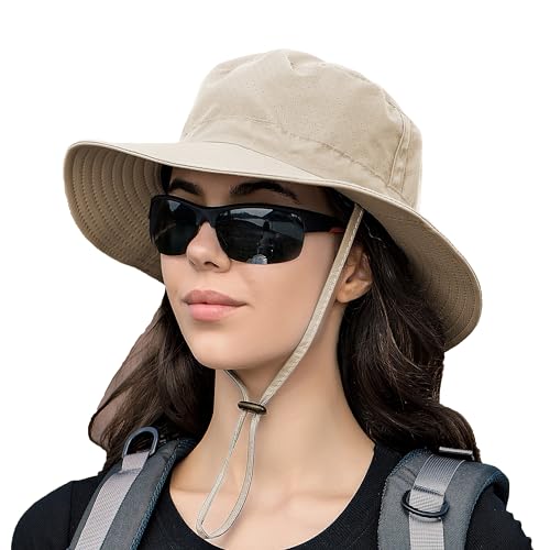 Sun Hat for Men Women Cooling Boonie Hats Breathable Wide Brim Fishing Bucket Hat Beach Hat Safari Hiking Garden Summer UV Protection Beige