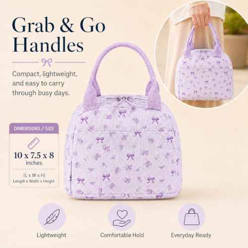 Lunch Bag for Women Men Cute Corduroy Lunch Tote Bags Reusable Insulated Lunch Box Large Capacity Reusable Insulated Cooler for Work Picnic or Travel