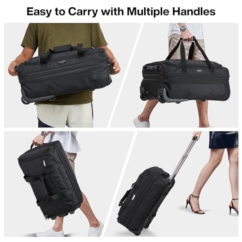 Expandable Carry On Luggage Suitcases with Wheels Foldable Duffle Bag for Travel Carry On suitcase Weekend Bag for Women Men（Black）